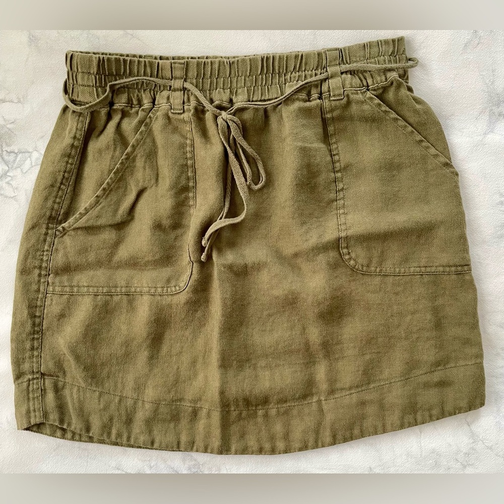 Olive Green Mini Skirt with Drawstring